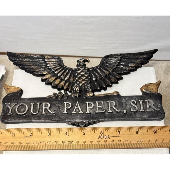 Vintage Cast Iron Wall Mount Sign Your Paper Sir Eagle 9.5" x 5.25" - Picture 4 of 5